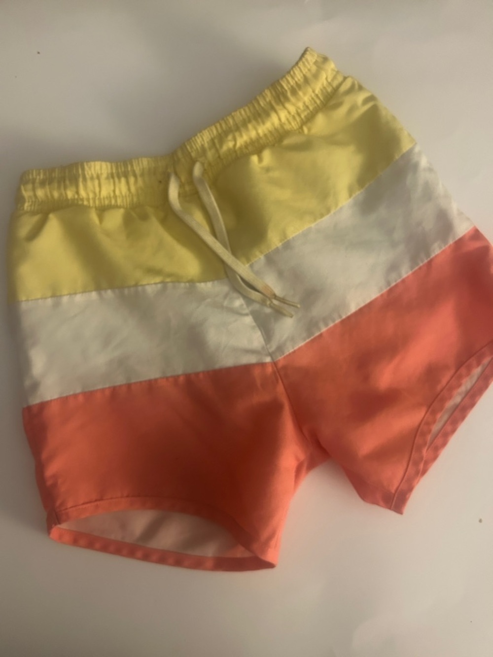 Kids Colorblock Swim Trunks - Yellow, White & Coral